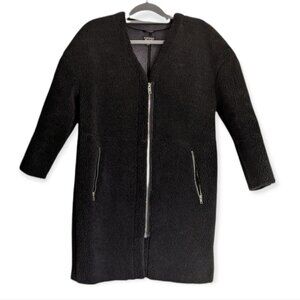 Topshop Full Zip Up Black Fuzzy Teddy Coat Jacket Sz 6 Mid-Length